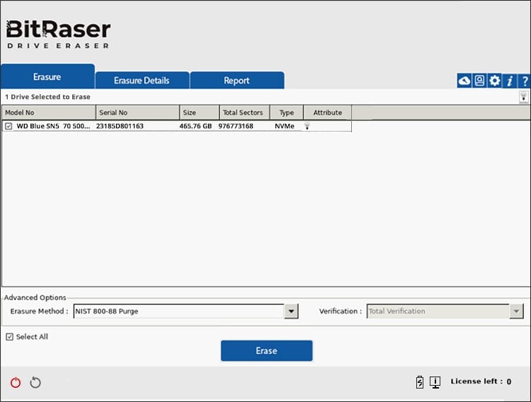 BitRaser Drive Eraser Cloud Hauptbenutzeroberfläche